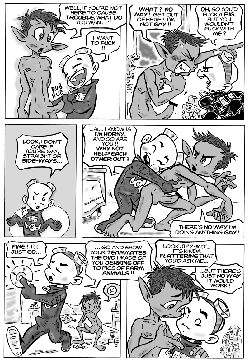 beast_boy comic dc_comics gay gizmo male monochrome penis straight_hair teen_titans