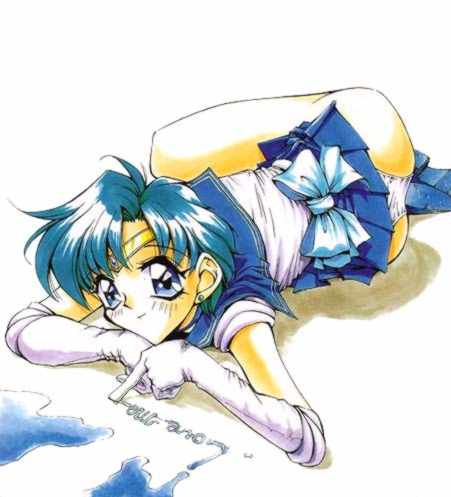 1990s 1995 1girls 20th_century akiyoshi_yoshiaki ami_mizuno ass bishoujo_senshi_sailor_moon blue_eyes blue_hair clothing female female_only human panties sailor_mercury skirt solo tagme