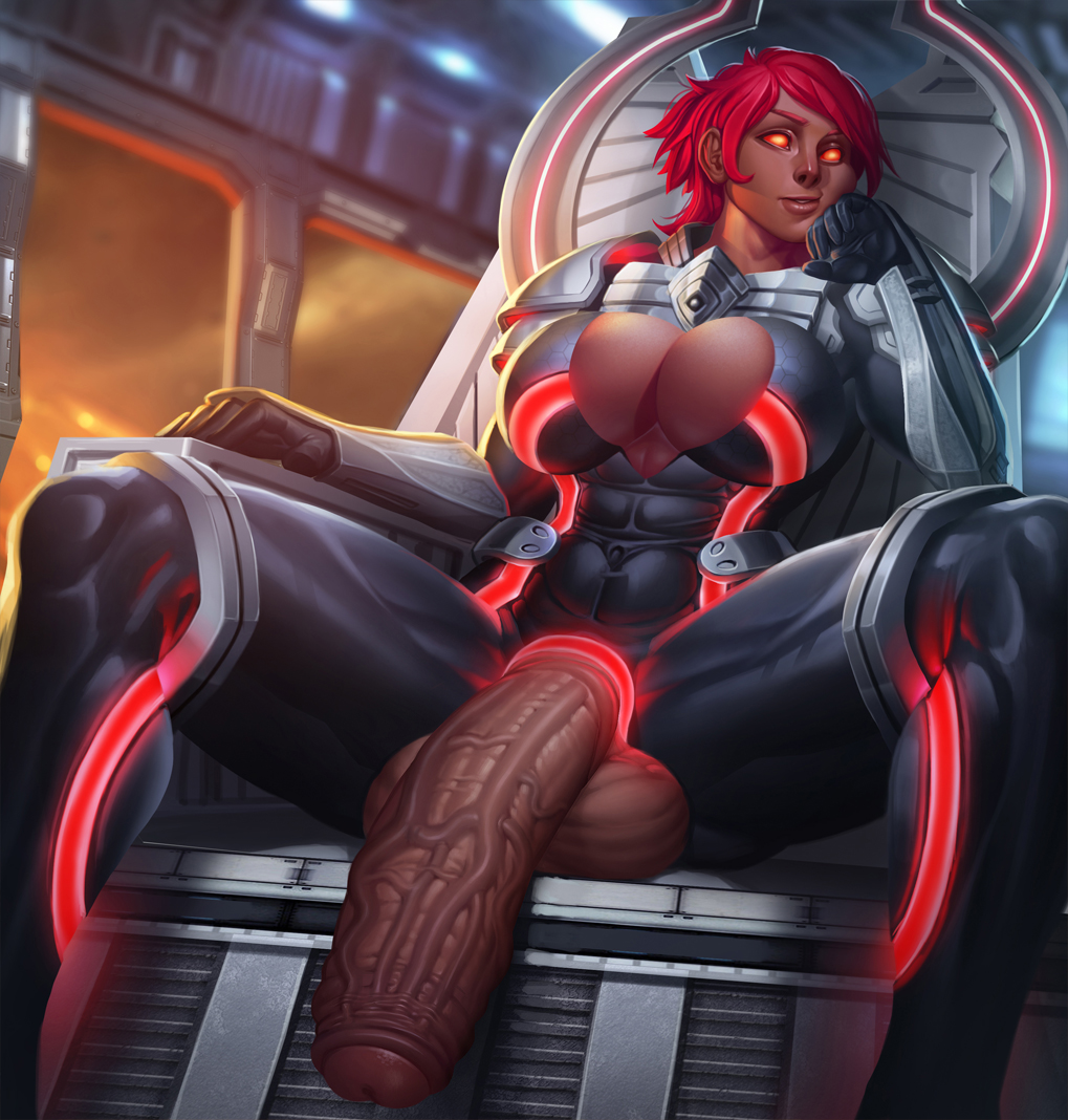 1futa balls big_breasts breasts c0rros1on cleavage dark-skinned_futanari dark_skin dickgirl erection futa_only futanari hyper hyper_penis intersex large_breasts looking_at_viewer penis solo solo_futa spread_legs testicles