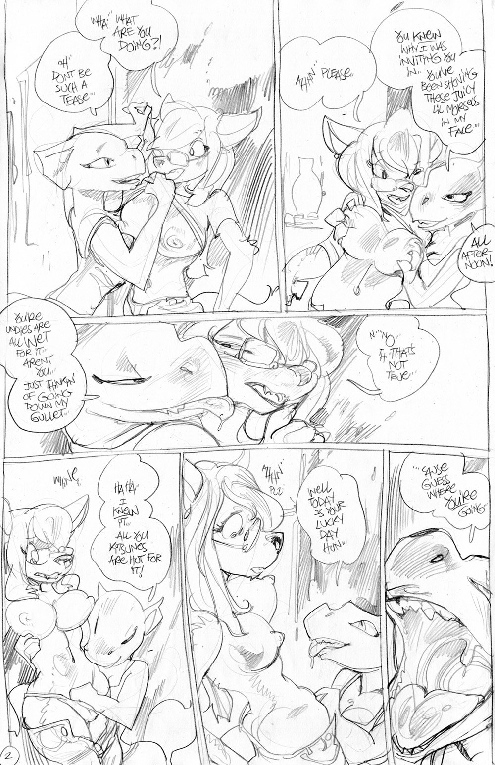 breasts canine clothing comic english_text eyewear female fox glasses hand_on_breast leshana lizard mamabliss mammal open_mouth reptile scalie text tongue tongue_out vore