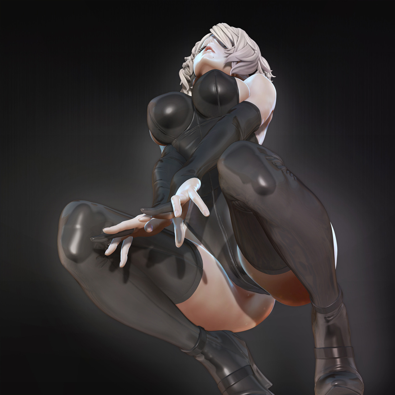 3d, female, female only, latex, leslyzerosix, nier, nier: automata, solo, thighhighs, yorha 2b