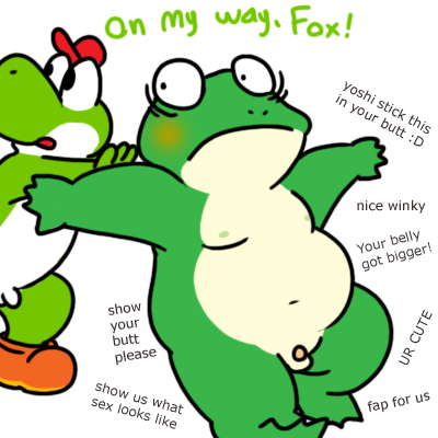 blush clothing dialogue english_text footwear hat male_only mario_(series) navel nintendo nipples nishi nude penis shoes slippy_toad small_penis star_fox text video_games yoshi