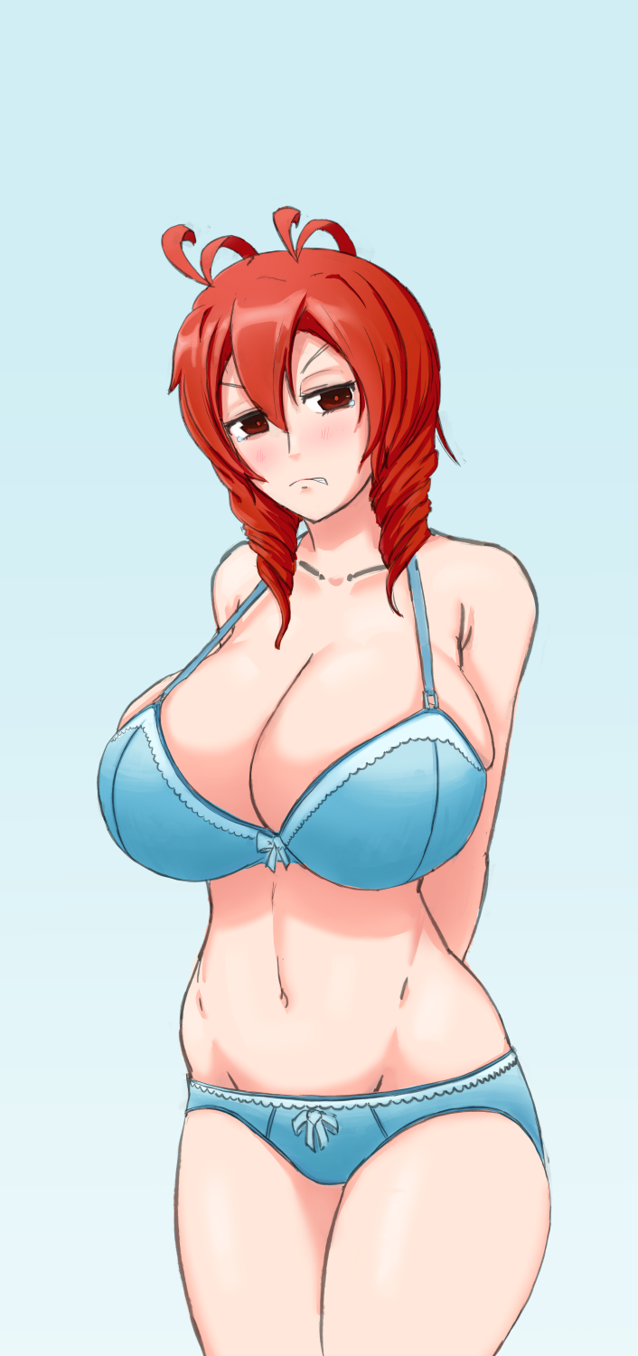 1girls 2018 angry antenna_hair blue_bikini blush breasts chubby chubby_female cleavage closed_mouth collarbone drill_hair female funamusea huge_breasts lobco navel red_eyes red_hair teeth thighs twin_drills uprightblue wadanohara_and_the_great_blue_sea