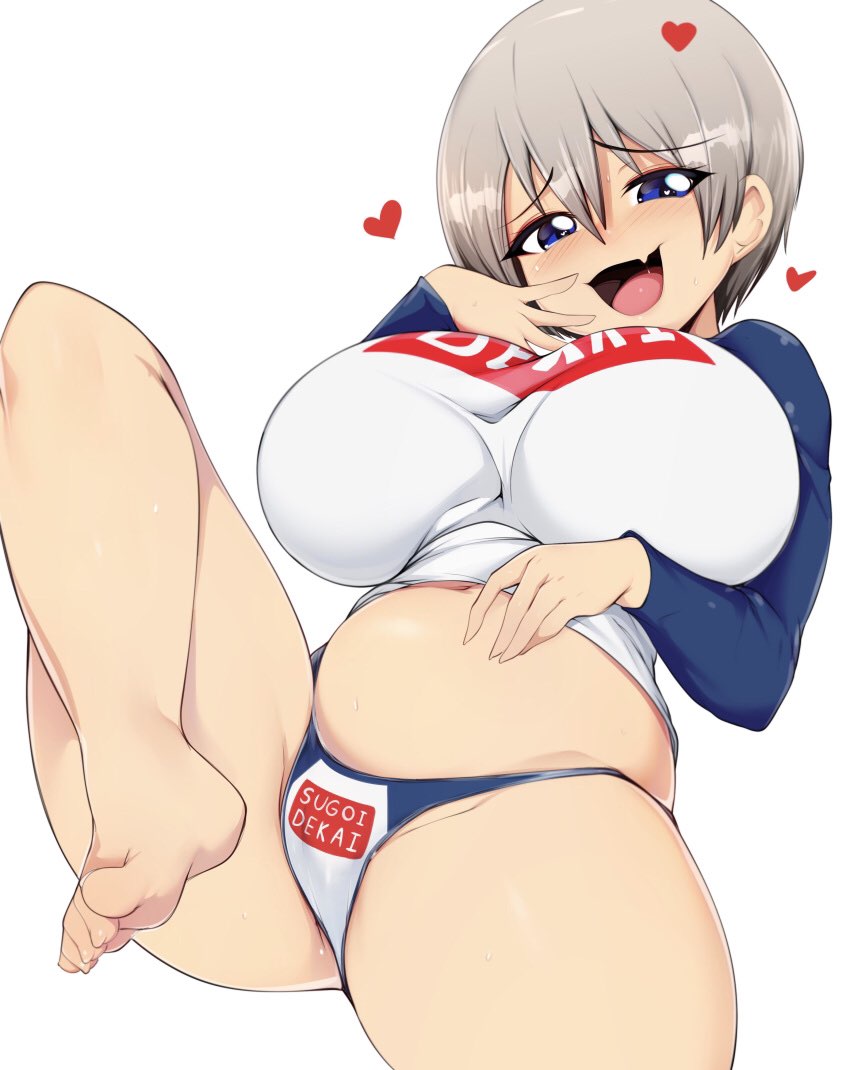 big breasts, blue eyes, breasts, female, female only, love, no pants, panties, print panties, slugbox, sugoi dekai, thick thighs, uzaki hana, uzaki-chan wa asobitai!, white hair