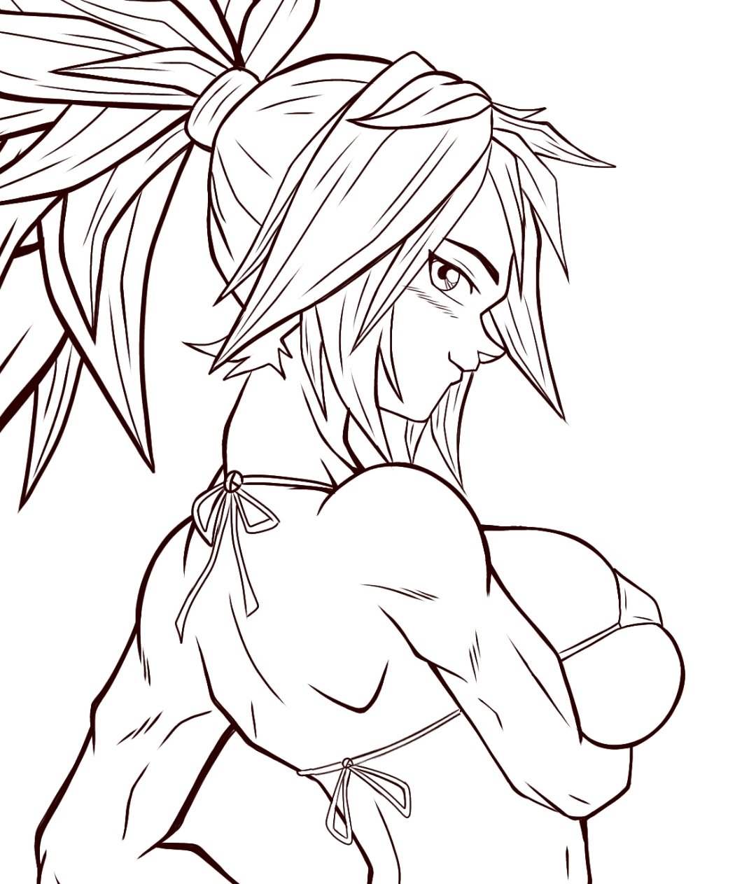 big_breasts big_breasts breasts breasts comission dragon_ball dragon_ball_super dragon_ball_xenoverse dragon_ball_z female female female_focus female_only half_body line_art long_hair manga micro_bikini micro_bikini_top original_character saiyan saiyan_girl serena serena_(dragon_ball)