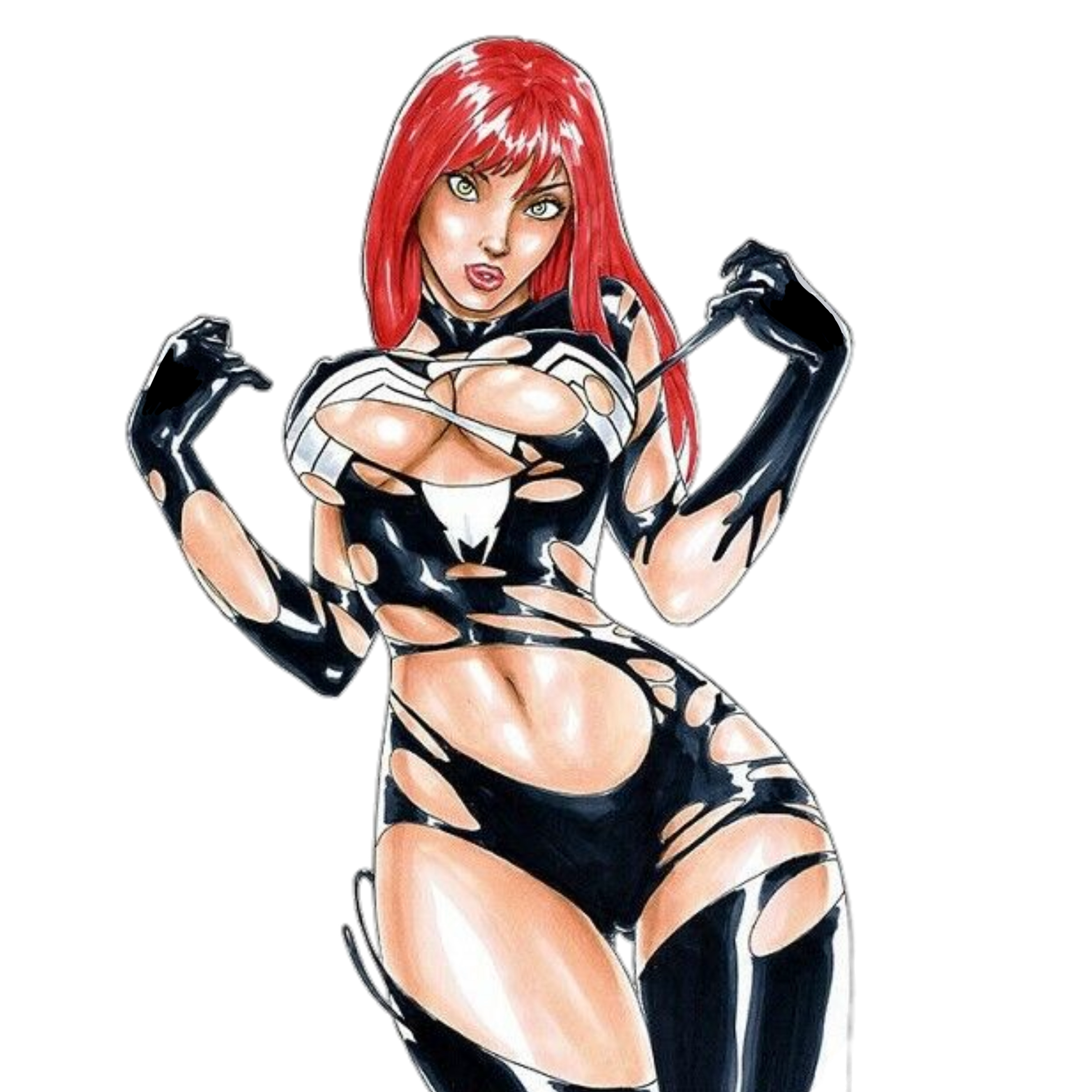 artist request, big breasts, big thighs, breasts, female, green eyes, marvel, marvel comics, mary jane watson, red hair, she-venom, slim waist, spider-man (series), symbiote, symbiote takeover, tagme, tagme (artist)