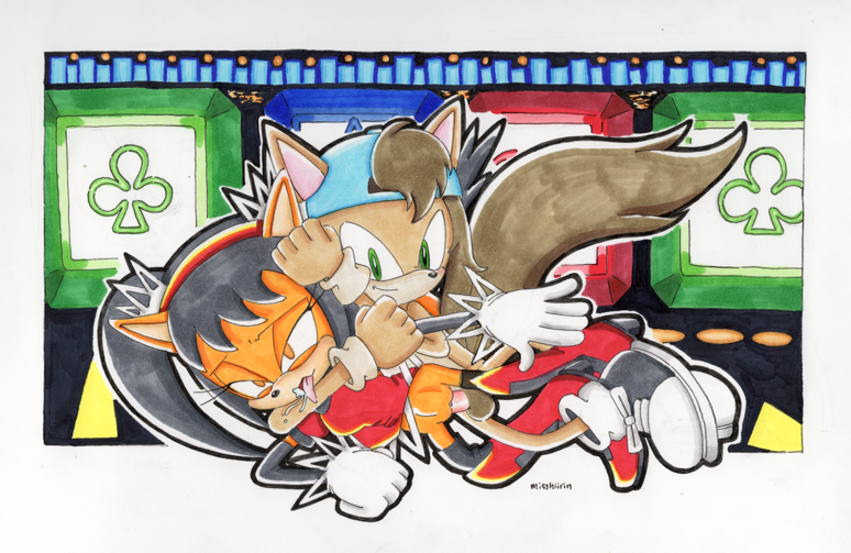 1boy 1boy1girl 1girls 2024 artist_signature asphyxiation canine cat_ears cat_tail catgirl choke_hold choking domestic_cat female furry h.w.t._studios honey_the_cat male male/female misshiirin rj_oakes sega sex sonic_(series) sonic_the_fighters stomach_bulge straight wolf wolf_boy wolf_ears