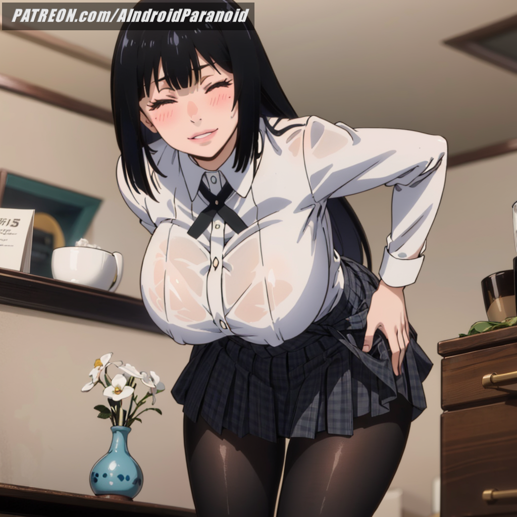 ai_generated aindroidparanoid black_hair huge_ass huge_breasts huge_butt jabami_yumeko kakegurui large_ass large_breasts narrow_waist red_eyes school_uniform schoolgirl shirt skirt stable_diffusion straight_hair