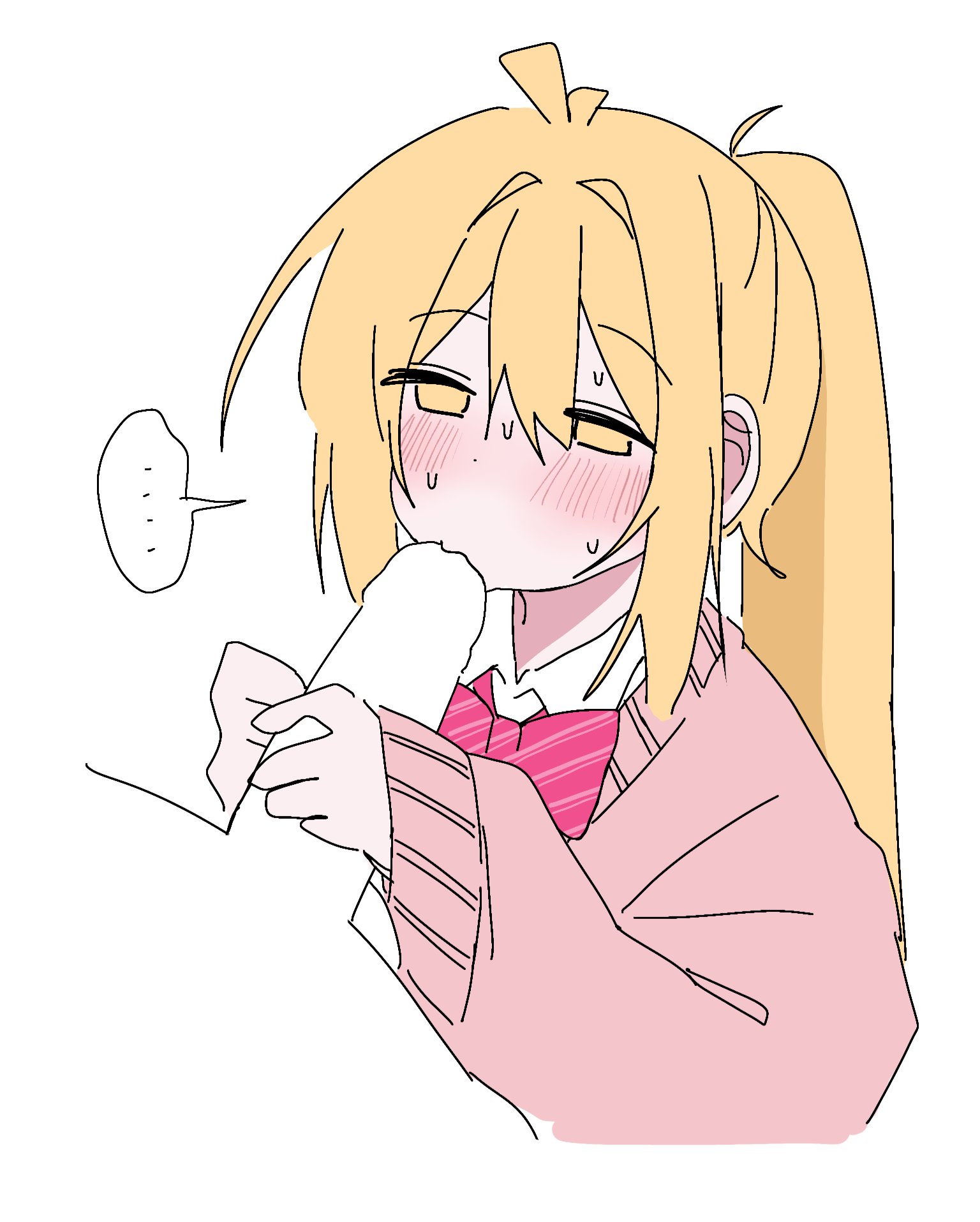 1boy, 1girls, akita neru, blonde hair, blowjob, ccitrus0, censored, clothed, clothed female, clothed sex, clothing, color, fanloid, female, female focus, genitals, hair, hetero, kissing penis, light skin, long hair, long sleeves, male, naked, naked male, nude, nude male, open eyes, oral, penis, simple background, source, straight, twitter link, white background, yellow eyes, zaako (vocaloid)