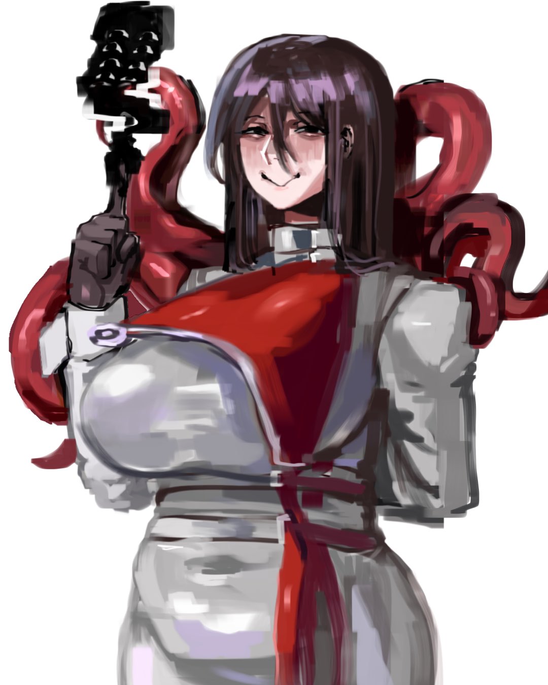 1girls, big breasts, clothed, clothing, female, female focus, female only, how to date an entity (and stay alive), huge breasts, large breasts, light skin, light-skinned female, looking at viewer, mrs (how to date an entity (and stay alive), sfour, simple background, tagme, tentacles, white background, wide hips