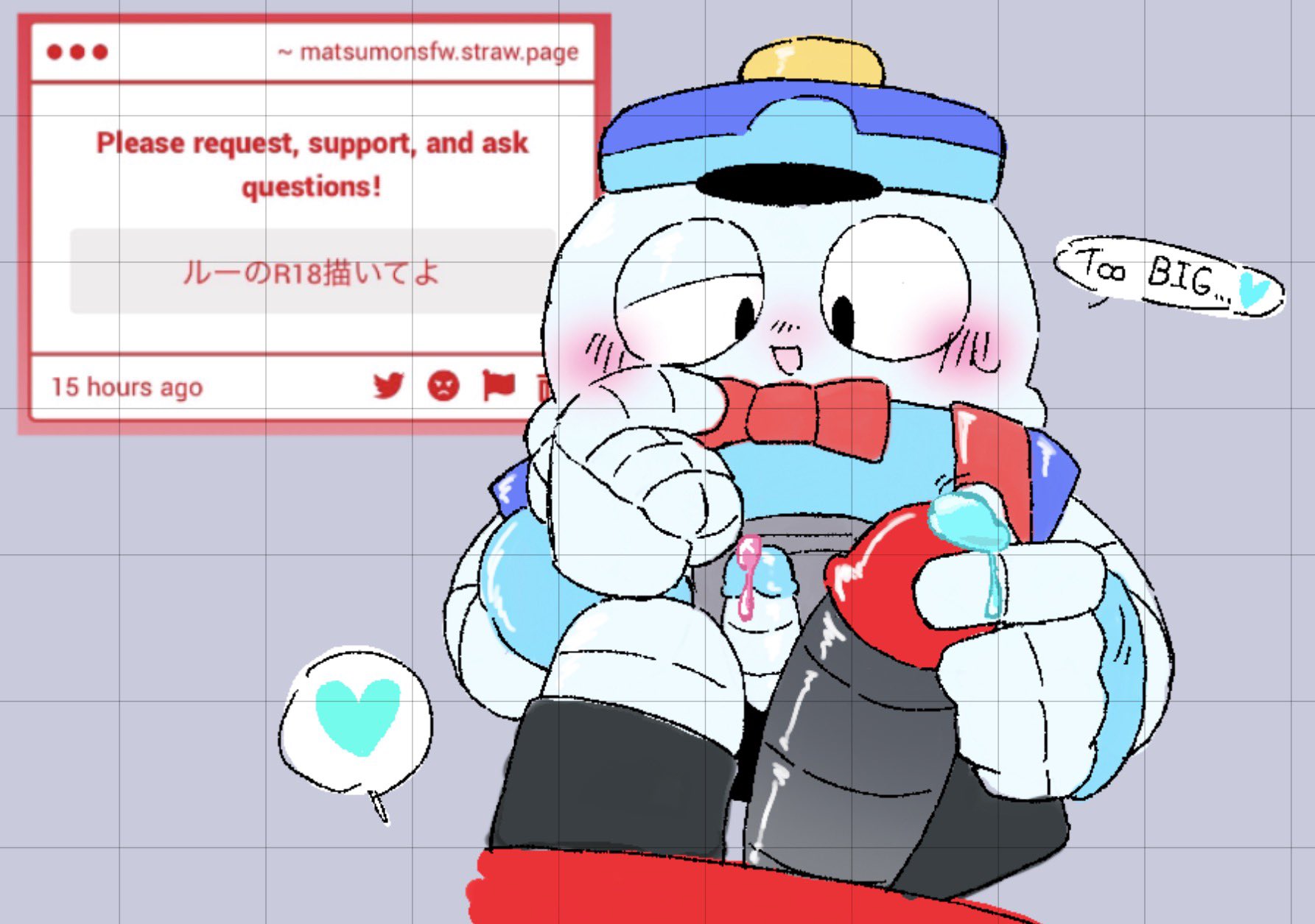 2boys, big penis, blush, brawl stars, cum, dialogue, duo, gay, genital fluids, genitals, hi res, japanese text, lou (brawl stars), male, male only, male/male, matsumo nsfw, penis size difference, robot, sketch, speech bubble, strawpage, strawpage request, supercell, surge (brawl stars), text, unusual cum