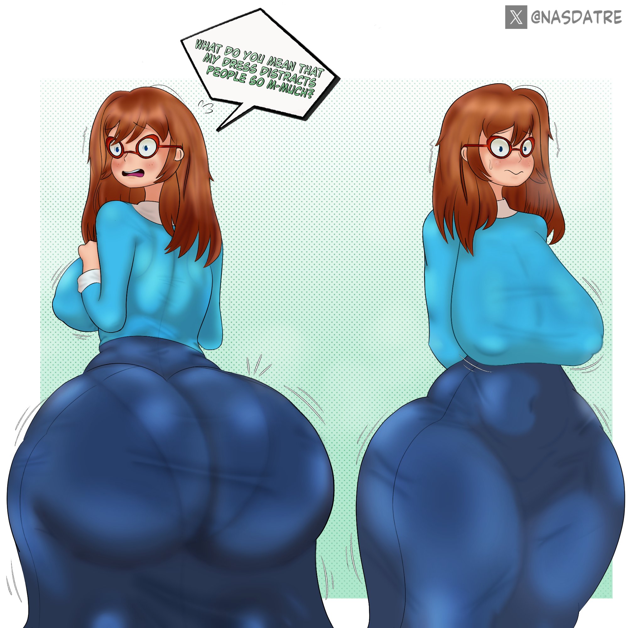 1girls, 2025, ass, big ass, breasts, bubble butt, clueless, dialogue, dummy thicc, dumptruck ass, female, female focus, female only, glasses, huge ass, huge breasts, kindergarten 3, ms. lovelett, nasdatre (artist), orange hair, teacher, text