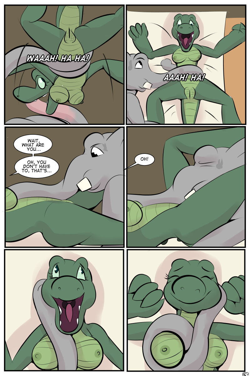 2018 alligator angie_(study_partners) animal_genitalia anthro areola breasts cloaca closed_eyes comic crocodilian cunnilingus duo elephant english_text fangs female green_eyes male mammal nipples nude open_mouth oral page_188 penis pussy ragdoll_(study_partners) reptile scalie sex speech_bubble straight study_partners teeth text thunderouserections tongue trunk tusks vaginal_penetration young