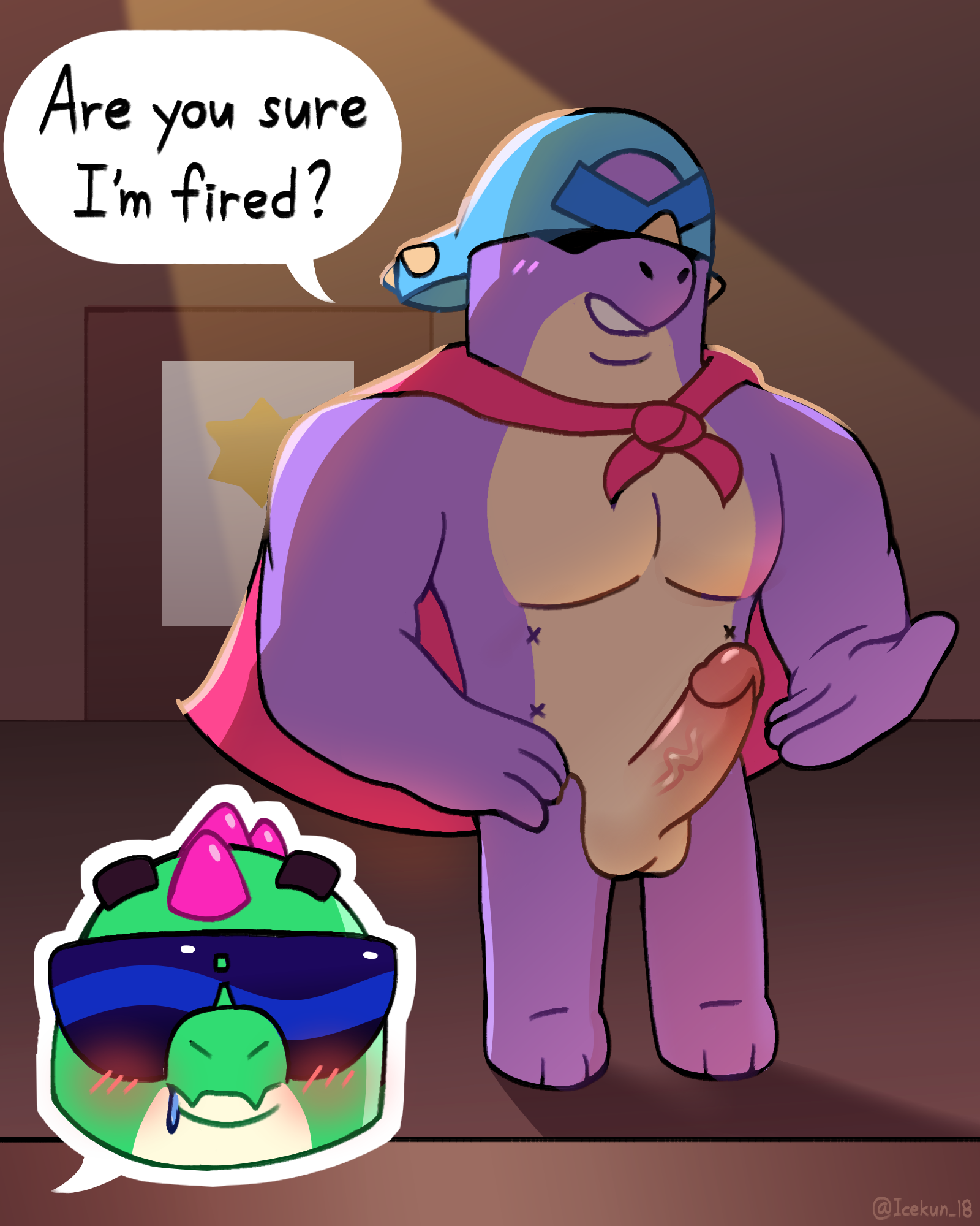 brawl stars, buzz (brawl stars), cap, cape, cock, dick, gay, icekun 18, male, male only, office, pierce (brawl stars)