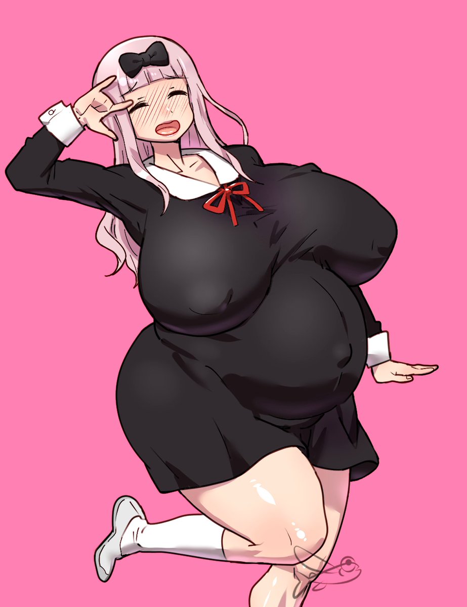 ago dashi7532, big ass, blush, closed eyes, clothed, embarrassed, embarrassed female, fujiwara chika, kaguya-sama wa kokurasetai ~tensai-tachi no renai zunousen~, pose, pregnancy, pregnant, pregnant female, ready to pop, shuuchiin academy school uniform, shuuchiin academy uniform, smiling, super belly, super breasts
