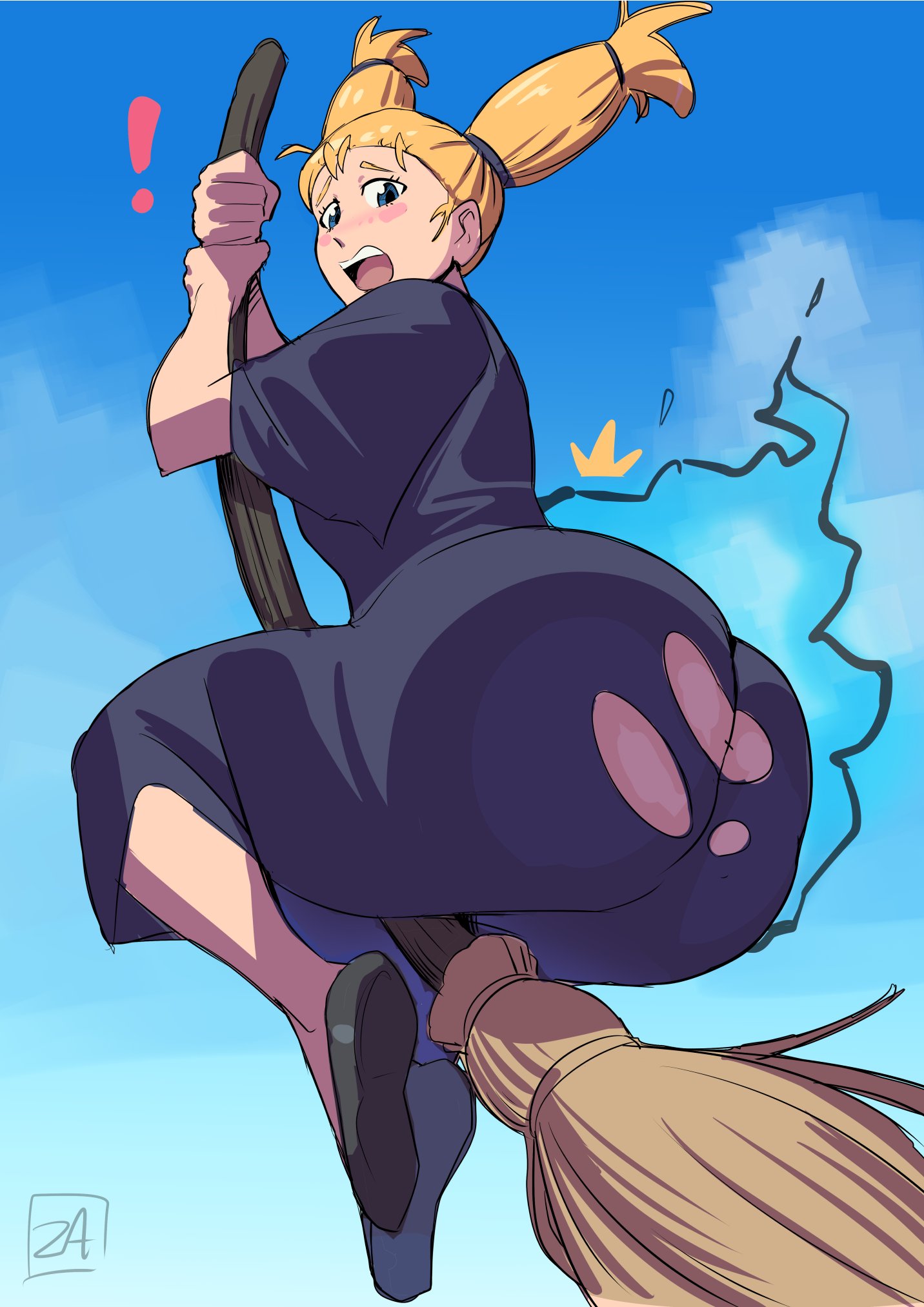 ass, ass in dress, ass too big, big ass, broom, bubble butt, butt crack, fat ass, female, female only, flat chest, huge ass, jujutsu kaisen, large ass, nishimiya momo, ripped pants, ripping clothing, shortstack, tight clothing, zestysauce