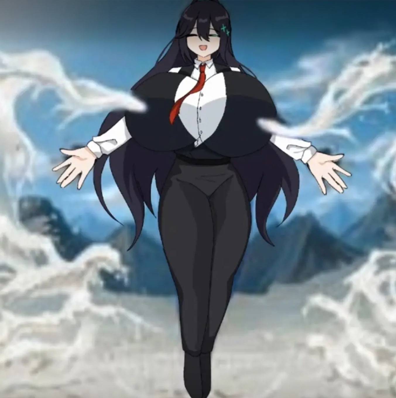 clothed, genderswap, genderswap (mtf), hong lu (limbus company), huge breasts, hyper breasts, lactating, lactation, lactation through clothes, lactation without expressing, lactation without stimulation, large breasts, limbus company, meme, project moon, shitpost, solo, what