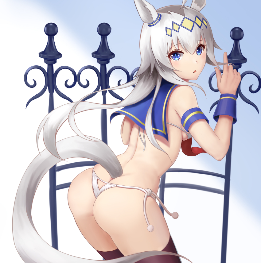 animal ears, ass, bikini, horse girl, medium breasts, oguri cap (umamusume), sailor bikini, taka (takahirokun), umamusume, umamusume pretty derby
