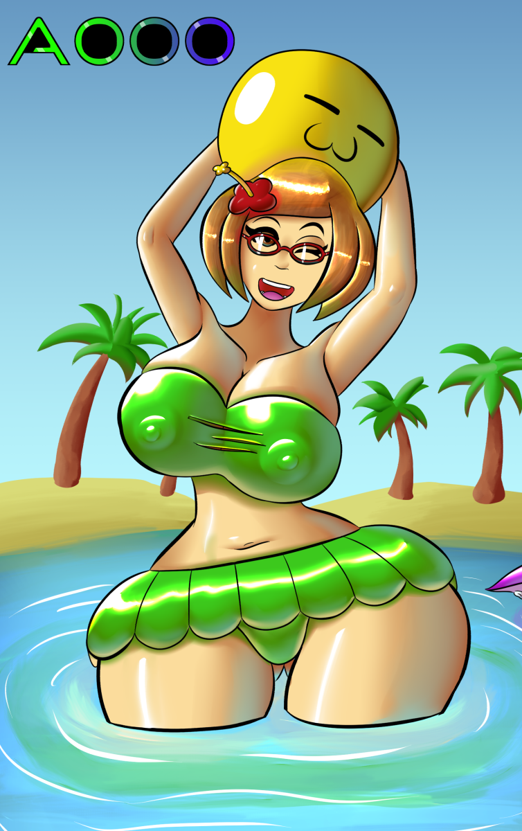 1girls alternate_breast_size alternate_outfit areolae arms_up ball beach belly big_ass big_breasts blue_background breasts brown_eyes brown_hair cleavage clothing erect_nipples eyelashes female female_only glasses holding huge_ass huge_breasts human kissofvenus large_ass large_breasts looking_at_viewer midriff navel nikki_(swapnote) nintendo nipples one_eye_closed open_mouth outdoors palm_tree sand short_hair sky smile solo standing swapnote swimsuit teeth thick_thighs thin_waist tongue voluptuous water watermark wide_hips wink