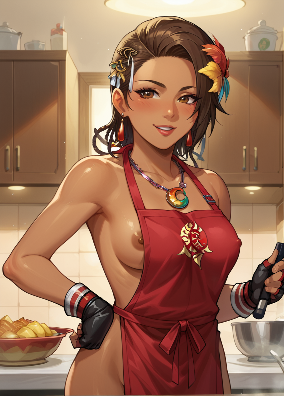 ai_generated apron areola_slip areolae ass azucena_milagros_ortiz_castillo bandai_namco big_ass big_breasts breasts brown_eyes brown_hair coffee curvy curvy_female curvy_figure dark-skinned_female dark_skin earrings erect_nipples flower_in_hair hair_ornament huge_breasts latina light-skinned_male medium_hair namco necklace night_club peruvian peruvian_female pose seductive sex shaved_crotch standing sweat tanned tekken tekken_8 thick_thighs video_game_character voluptuous voluptuous_female wide_hips