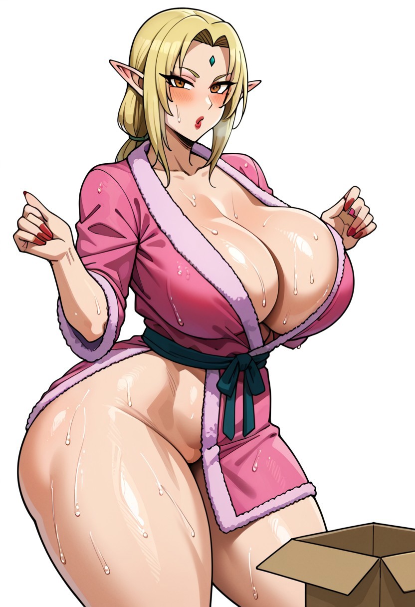 absurd_res ai_generated bath_robe elf elf_ears hi_res huge_breasts lipsti lipstick nail_polish naruto naruto_(series) thick_thighs tsunade ttagm wide_hips