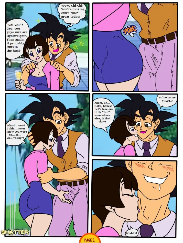 1girls, cheating, cheating wife, dragon ball, dragon ball z, english text, father-in-law and daughter-in-law, female, funsexydragonball, male, page 1, sex, son goku, videl