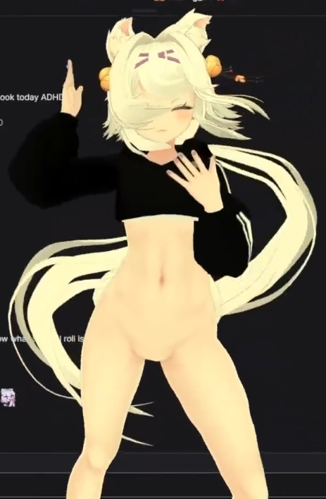 featureless_crotch female filian filian_(vtuber) gameplay_mechanics indie_virtual_youtuber no_panties virtual_youtuber vrchat vrchat_avatar wardrobe_malfunction white_hair white_tail