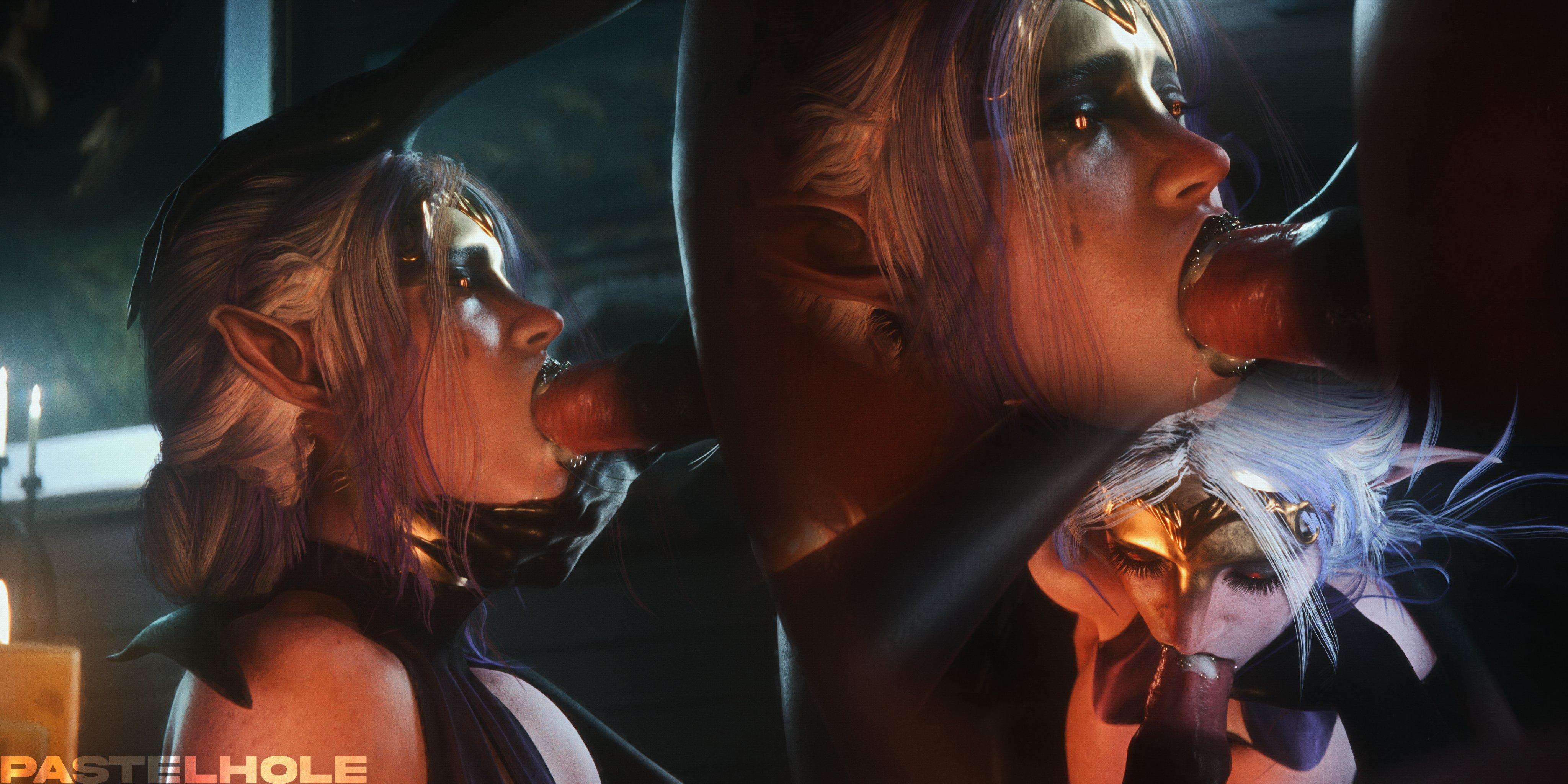 1futa, 1girls, 2025, 3d, 3d (artwork), blender, blowjob, cum, cum drip, cum dripping, cum dripping from mouth, cum in mouth, cum inside, cum leaking, cum leaking out of mouth, cum on mouth, cumming, cumshot, detailed background, elf futa, fellatio, female, futa on female, futanari, hi res, highres, horsecock, horsecock futa, intersex, nude, nude female, oc, on knees, oral, oral creampie, oral sex, original, original character, pastelhole, penis, pleasure face, split screen, sucking, sucking penis, verda, watermark, white, yellow eyes