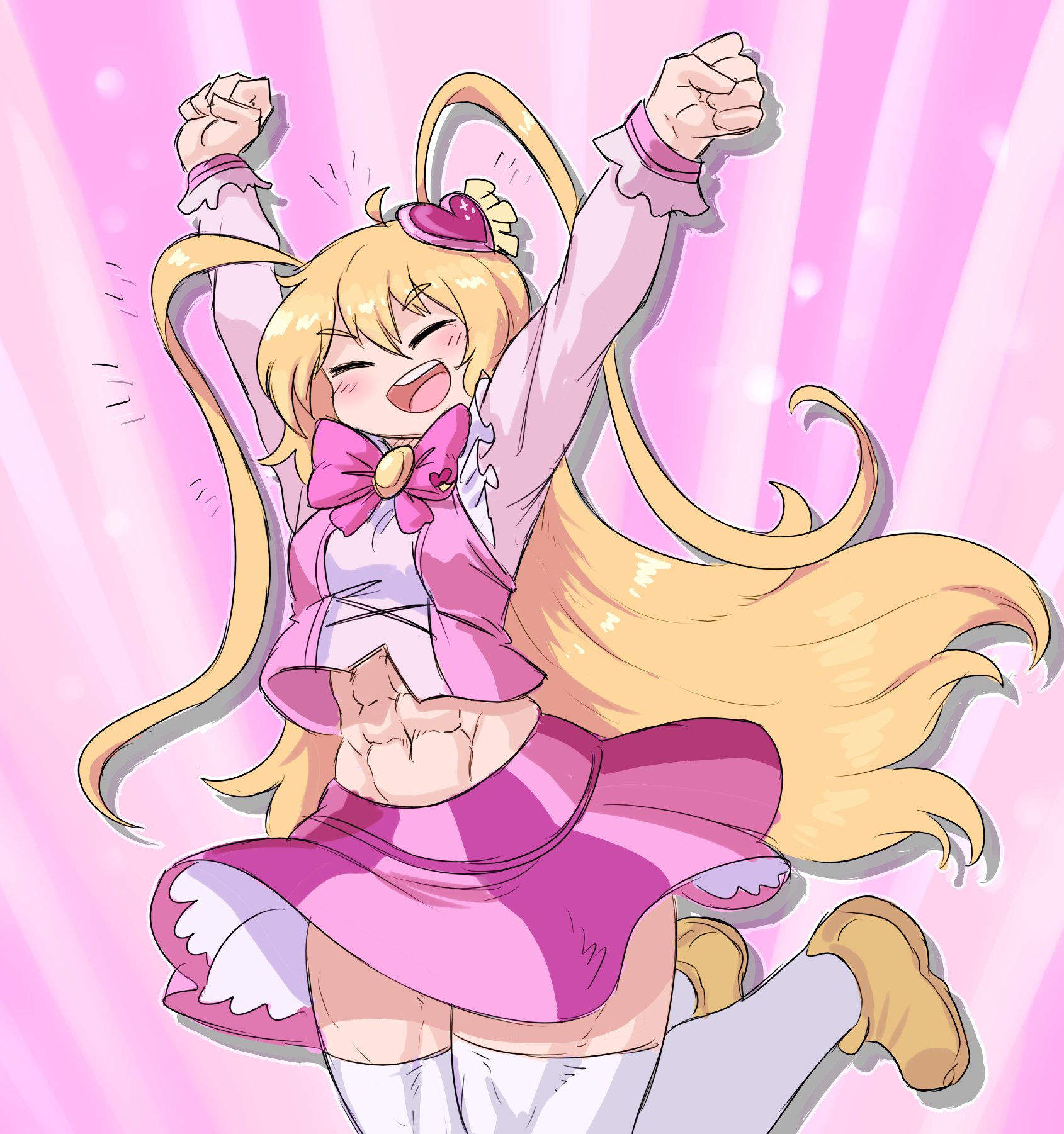 1girls, abs, don quixote (limbus company), female, in the name of love and hate (e.g.o), limbus company, lobotomy corporation, magical girl outfit, muscular, muscular female, project moon, queen of hatred (cosplay), sheepapp, walpurgis night, yellow hair