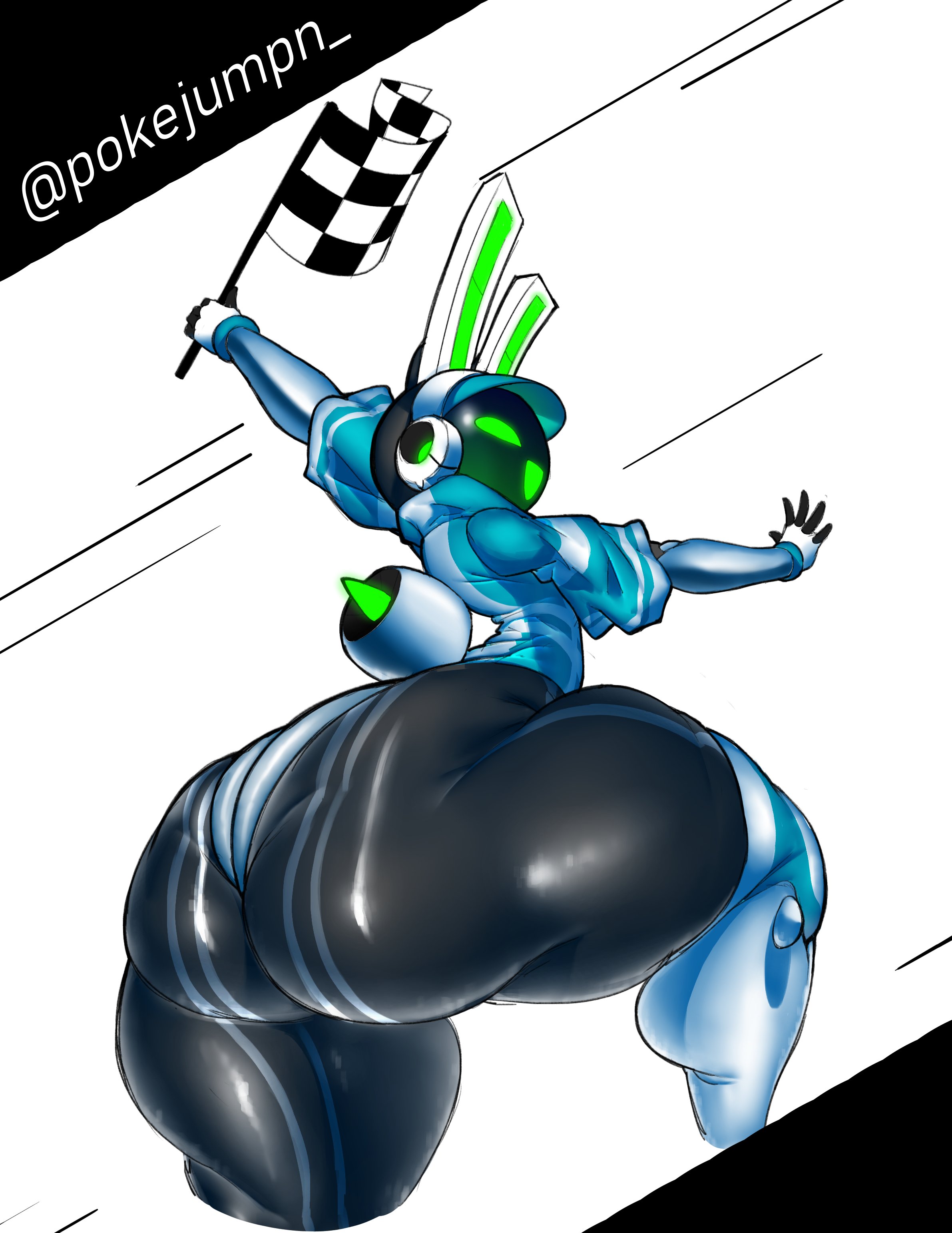 2025, ass, big ass, big butt, hype ass, hyper, lagomorph, one leg up, pokejumpn, project turboblast, robot, screen face, tagme, tempo (project turboblast), thick thighs, thighs