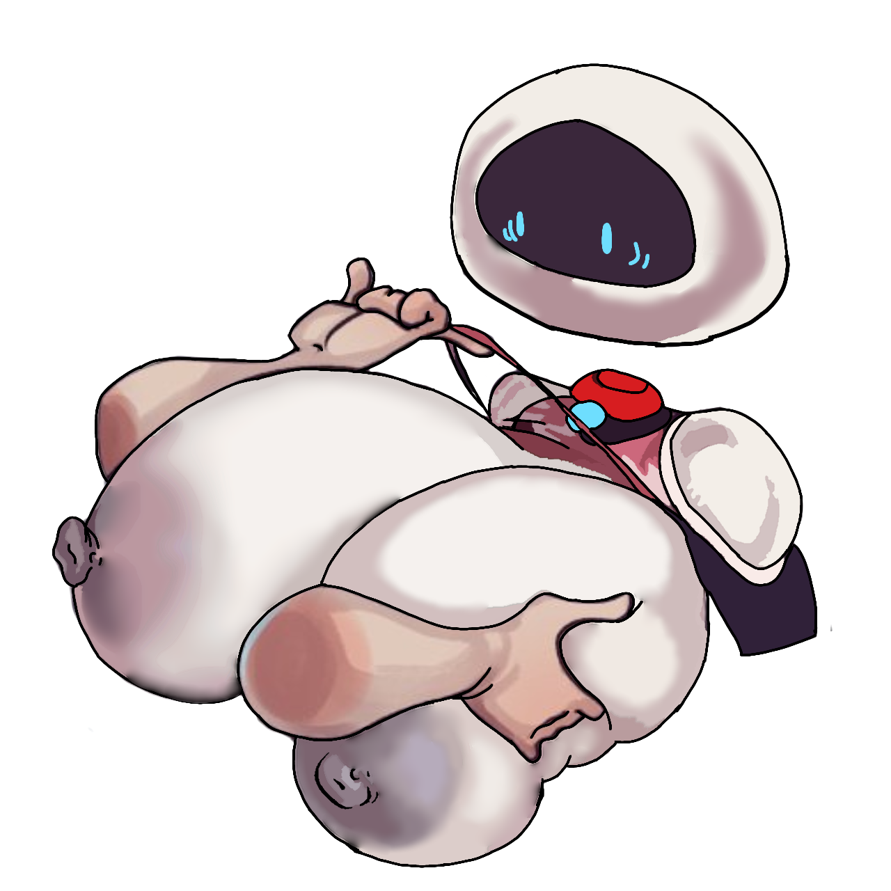 bikini, boob squish, breast grab, breasts, casual nudity, eve (sexbot), eve (wall-e), female, female only, huge breasts, hyper, hyper boobs, nude, robot, robot girl, tagme, teasing, wall-e