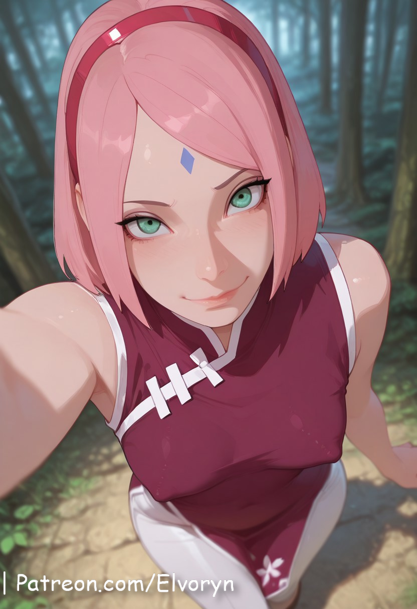 1girls, ai generated, armpits, big breasts, bob cut, boruto: naruto next generations, bracelet, breasts, busty, clothed, clothing, crop top, curvaceous, curvy, detailed background, dress, elvoryn, female, female only, forehead jewel, forehead mark, fully clothed, green eyes, highres, hourglass figure, human, jewelry, large breasts, lipstick, looking at viewer, makeup, mature, mature female, medium hair, milf, naruto, naruto (series), outdoors, outside, panties, peace sign, pink hair, pink lips, pink lipstick, pinup, pose, posing, realistic, sakura haruno, selfie, shoulder length hair, sleeveless, sleeveless dress, solo, tight clothing, tight pants, voluptuous, wide hips
