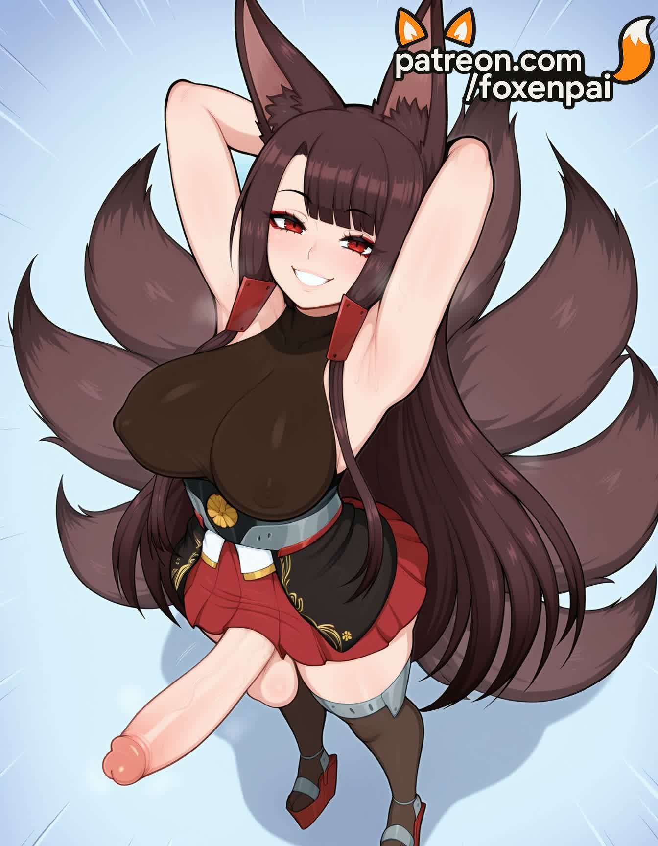 1futa, 2026, ai generated, akagi (azur lane), animal ears, arms behind head, artist name, azur lane, bangs, big breasts, big chest, blunt bangs, breasts, brown hair, bust, busty, chest, cock, dick, erection, eyebrows visible through hair, eyeshadow, fox ears, fox girl, fox tail, foxenpai, futanari, hi res, high quality, high resolution, highres, japanese clothes, kitsune, large breasts, long hair, looking at viewer, makeup, multiple tails, outdoors, patreon, patreon username, penis, rain, red eyes, smile, solo, stable diffusion, standing, tail, thighhighs, watermark