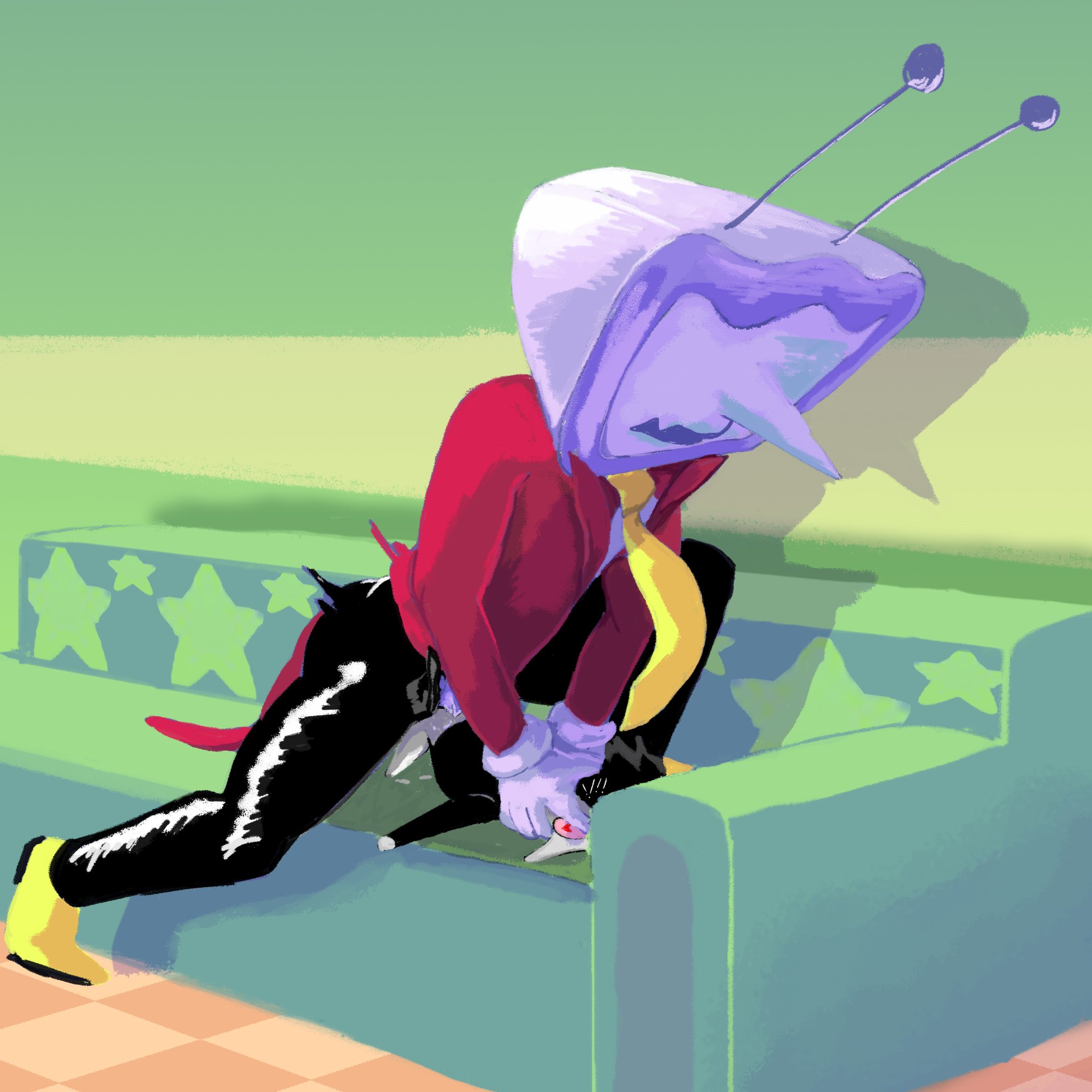 2boys, anal, anal sex, clothed sex, computer, couch, couch sex, crt, deltarune, deltarune chapter 3, extreme size difference, gay, gay sex, male, male/male, penetration, puppet, size difference, spamton g spamton, tenna (deltarune)