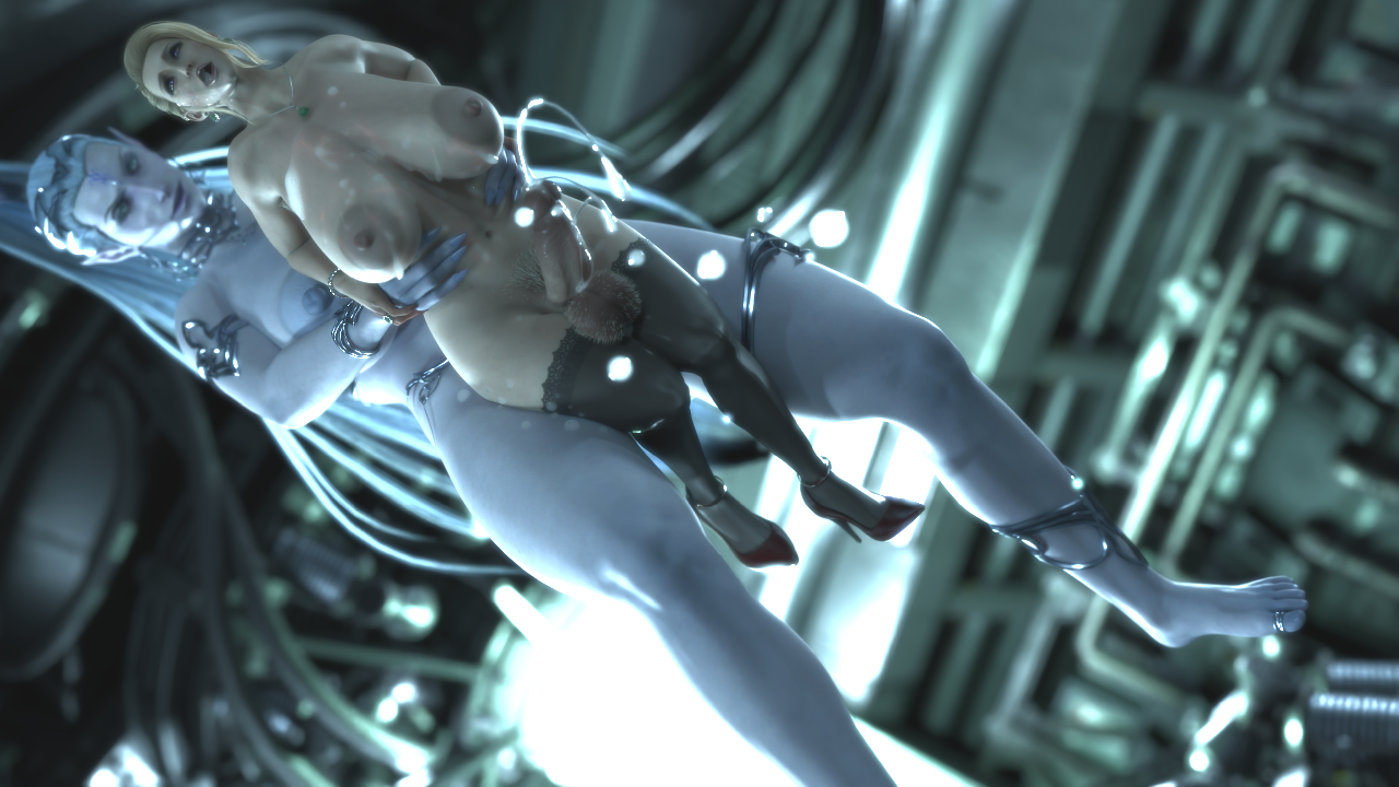 2futas, 3d, 3d (artwork), anal, ass, balls, big ass, big balls, big breasts, big dom small sub, big penis, blender, breasts, cum, cum everywhere, cum inside, cum while penetrated, cumshot, excessive cum, final fantasy, final fantasy vii, futa on futa, futa only, futanari, holding, intersex, lewdhyl, penis, scarlet (ffvii), shiva (final fantasy), size difference