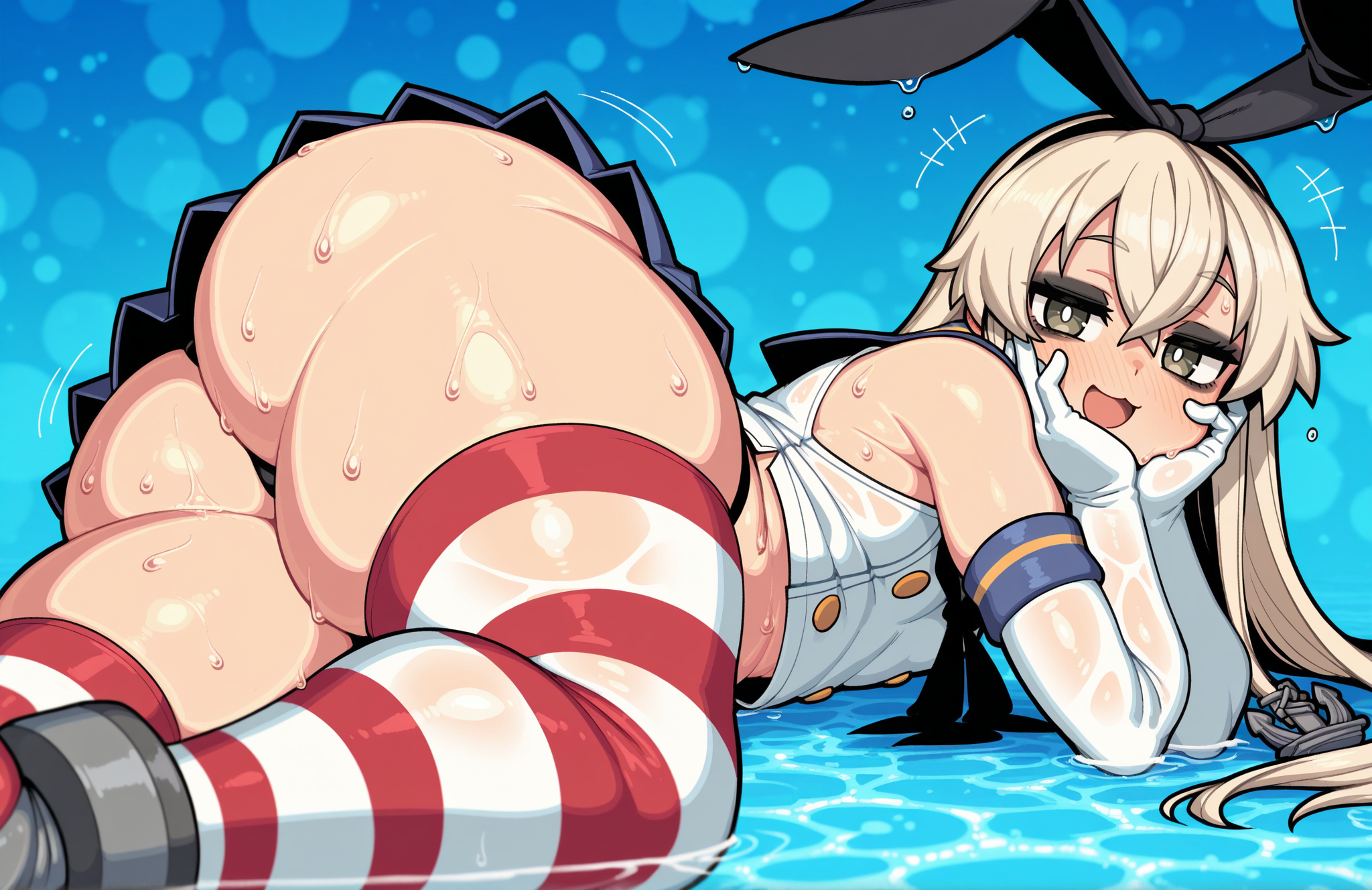 ai generated, ass, ass focus, black eyeshadow, eyelashes, eyeliner, female, kantai collection, looking at viewer, shewwwhore, shimakaze (kantai collection), solo, thick thighs