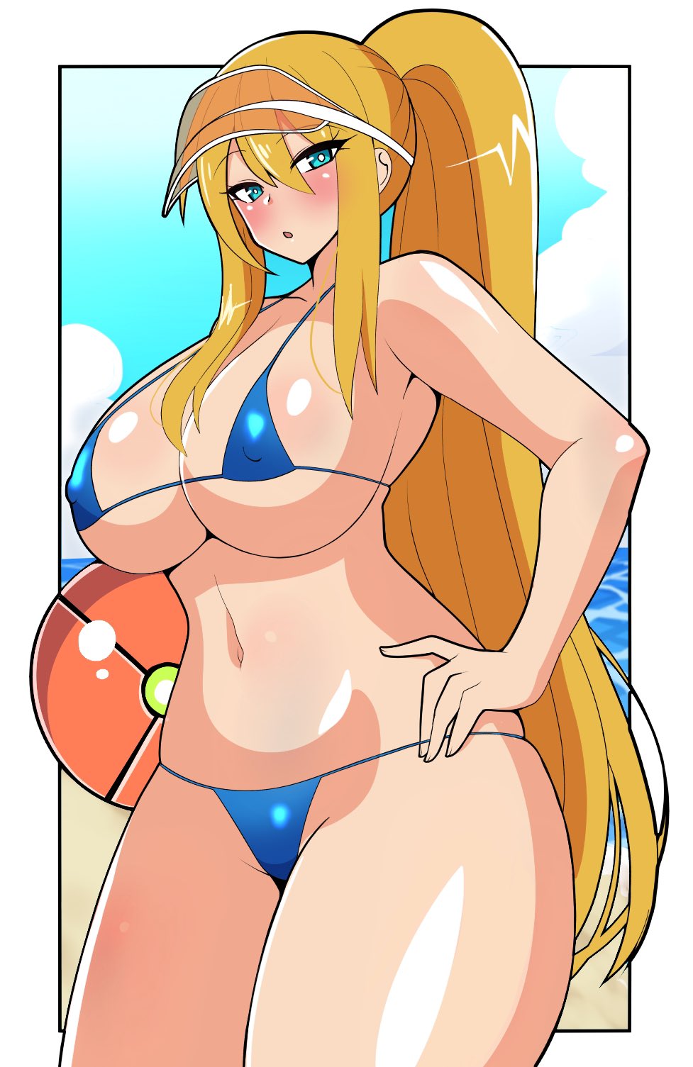 big_boobs big_breast big_breasts bikini blonde blonde_female blonde_hair blonde_hair_female blue_bikini blue_eyes blue_swimsuit blue_swimwear breasts female female_only huge_breasts iriomote_umineko large_breast large_breasts long_hair metroid nintendo samus_aran swimsuit swimwear