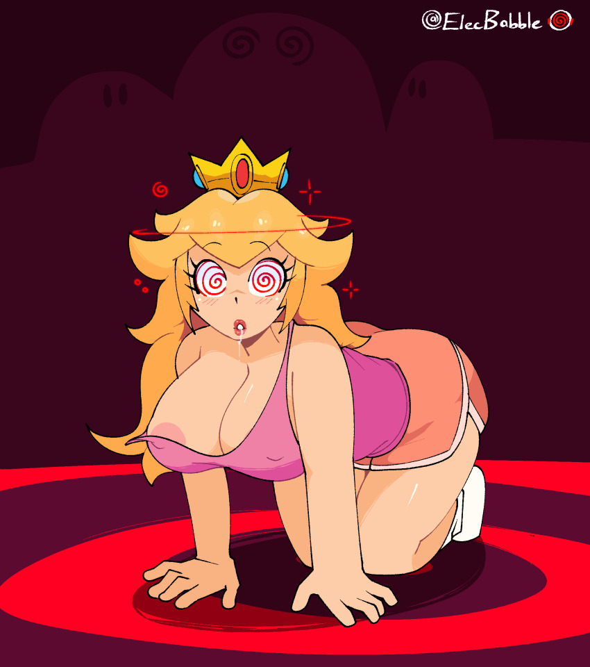big breasts, bra, breasts, elecbabble, female, huge breasts, hypnosis, mario (series), princess peach