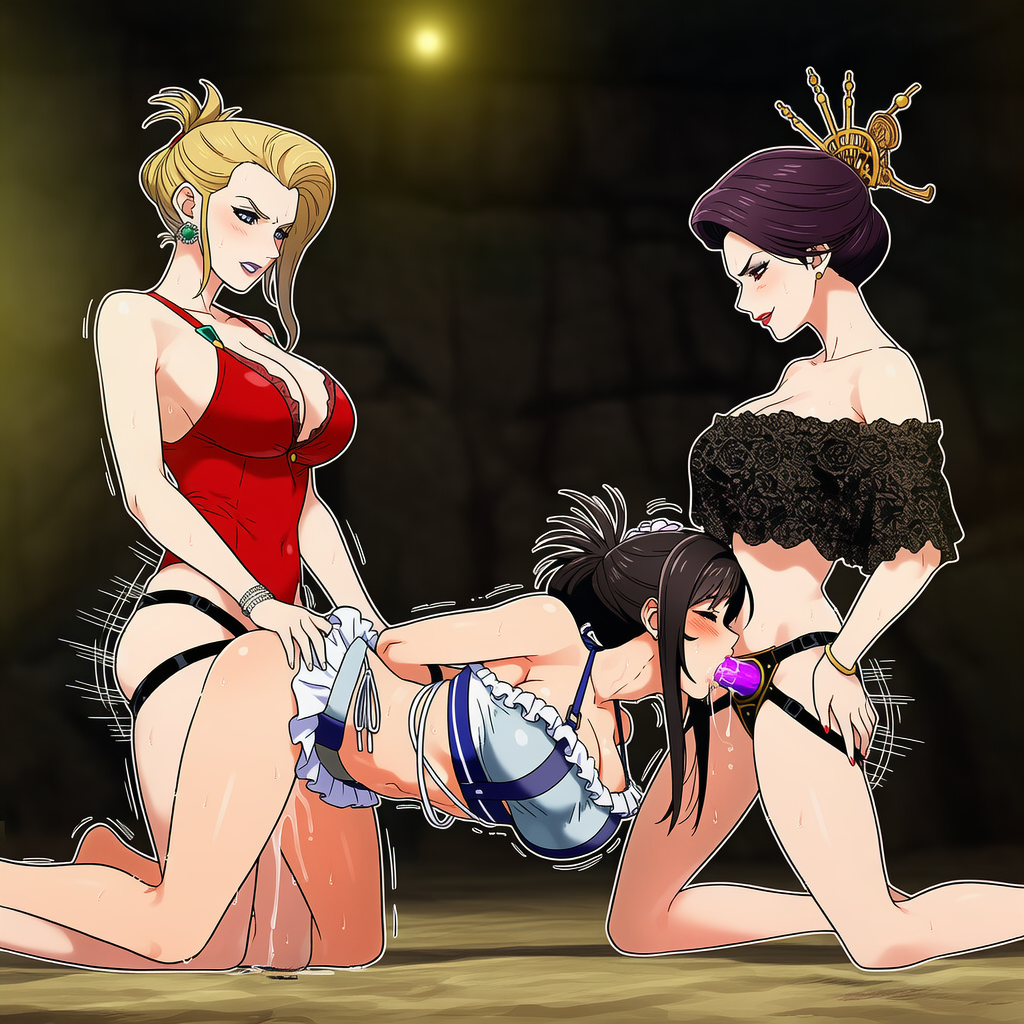 ai generated, ambiguous consent, arms behind back, arms tied, arms tied behind back, big breasts, bikini, birdawg16, black hair, blonde hair, blonde-haired female, bondage, cheating, cheating girlfriend, cumming, cumming while penetrated, doggy style, dubious consent, fellatio, female, female rapist, final fantasy vii, final fantasy vii remake, from behind, lezdom, lezsub, lingerie, madam m, pussy, questionable consent, rape, rough sex, scarlet (ffvii), spitroast, strap-on, strapon, strapon fellatio, strapon in pussy, threesome, tifa lockhart, tifa lockhart (shining spirit), yuri
