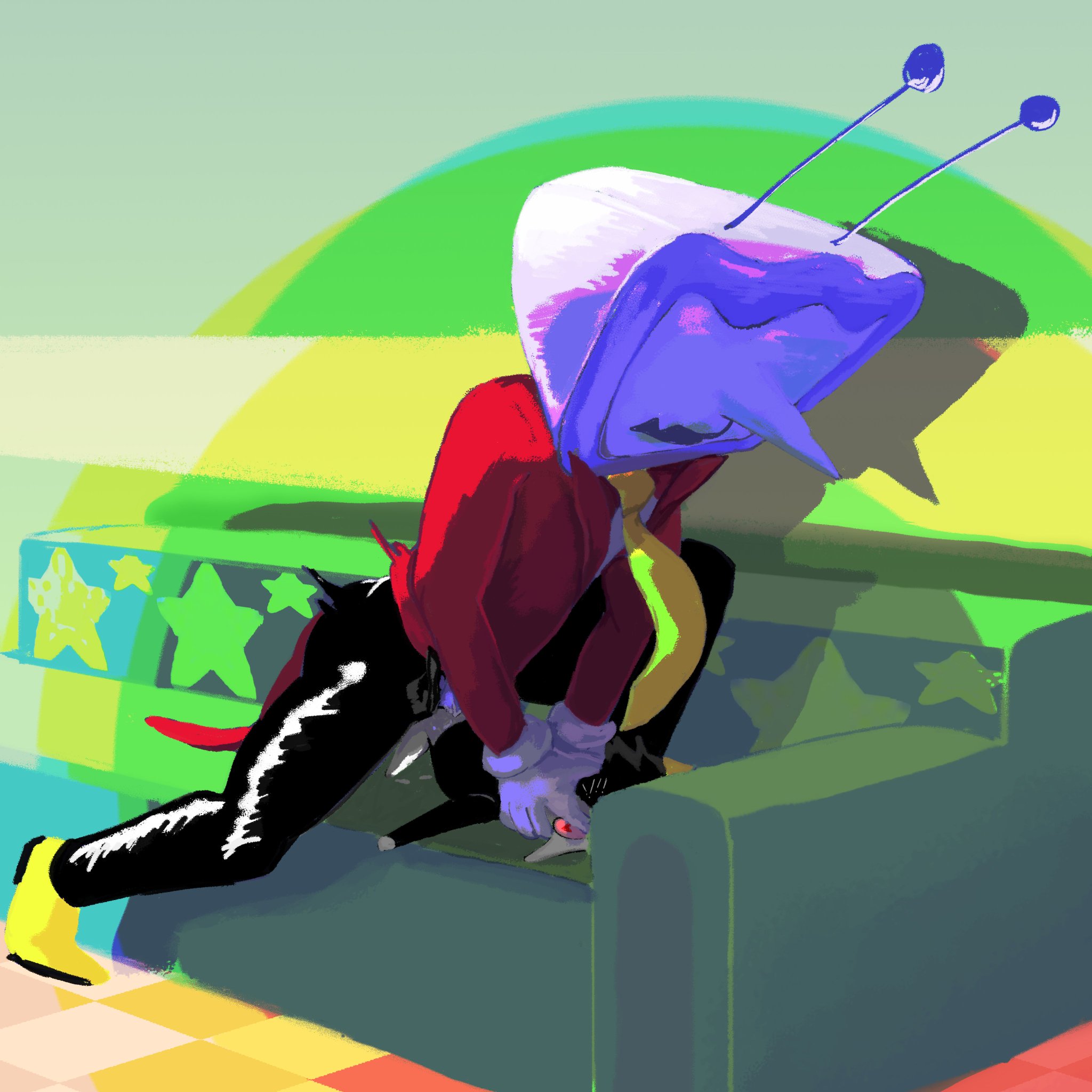 2boys, anal, anal sex, clothed sex, computer, couch, couch sex, crt, deltarune, deltarune chapter 3, extreme size difference, gay, gay sex, male, male/male, penetration, puppet, size difference, spamton g spamton, tenna (deltarune)