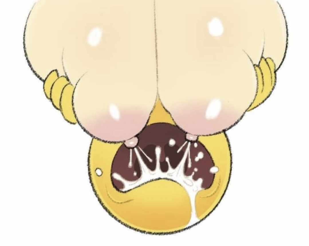ambiguous gender, areola, areolae, breast milk squirt, breast milking, breast squeeze, breasts, breasts out, covering eyes, disembodied hand, disembodied hands, drinking milk, emoji, hands, lactation, light skin, meme, milk, milking breasts, nipples, open mouth, renaspyro, squeezing breast, squeezing breasts, yellow head