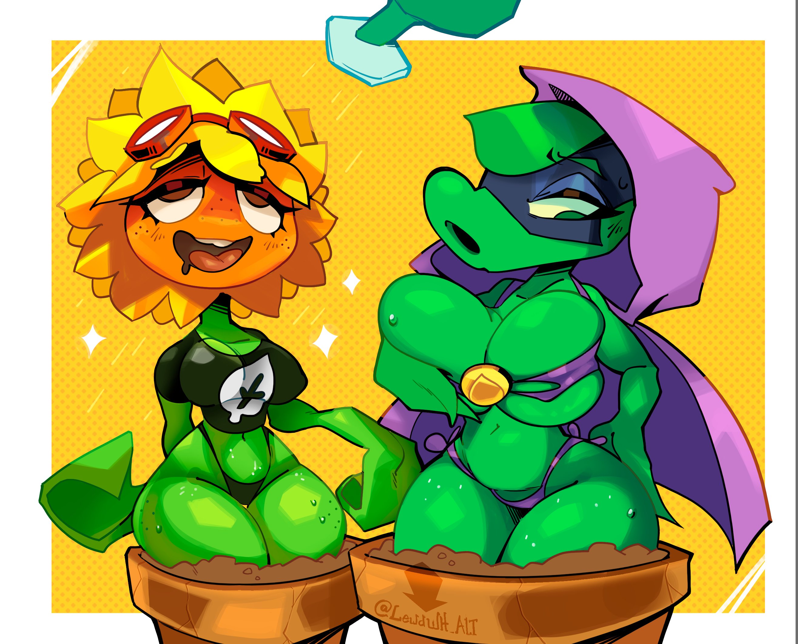 (pvz), 1girls, anthro, anthrofied, ass, breasts, female, flora fauna, green shadow (pvz), lewdwh alt, peashooter (pvz), plant, plant girl, plant humanoid, plantie, plants vs zombies, plants vs. zombies, popcap games, pussy, solar flare (pvz), sunflower (pvz)