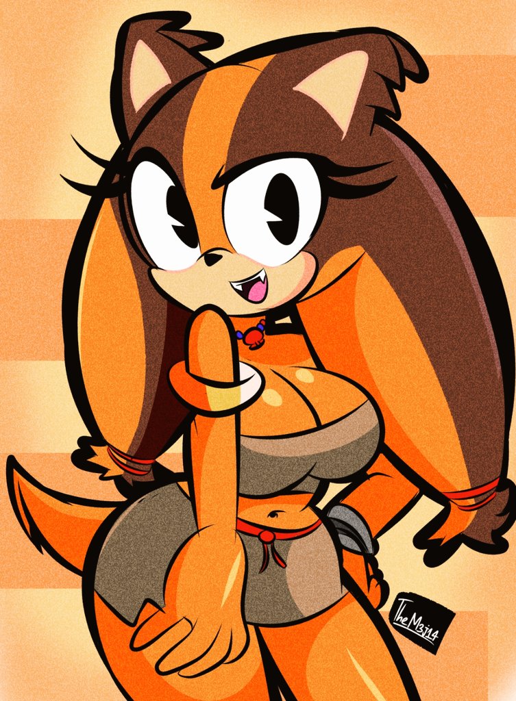 animal ears, animal tail, ass, badger, big ass, big breasts, big butt, big titties, breasts, clothing, curvaceous, curvaceous female, curvaceous figure, curvy, curvy figure, curvy hips, diego mejia, female, female focus, female only, looking at viewer, orange fur, pac-man eyes, sonic (series), sonic the hedgehog (series), sticks the badger