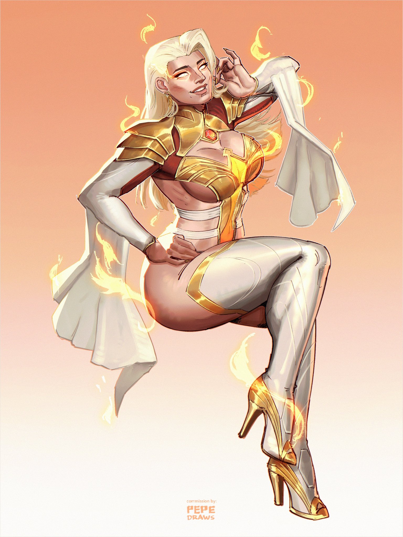 big breasts, blonde female, blonde hair, breasts, earrings, emma frost, emma frost (marvel rivals), emma frost (phoenix diamond), female, female only, first porn of character, gradient background, hand on hip, high heeled boots, high heels, large breasts, legs, legs together, leotard, light skin, light-skinned female, marvel, marvel comics, marvel rivals, mature, mature female, milf, no pupils, pepedraws, phoenix five, platinum blonde hair, simple background, sitting, slightly open mouth, smile, smiling, teeth, thigh boots, white queen, x-men