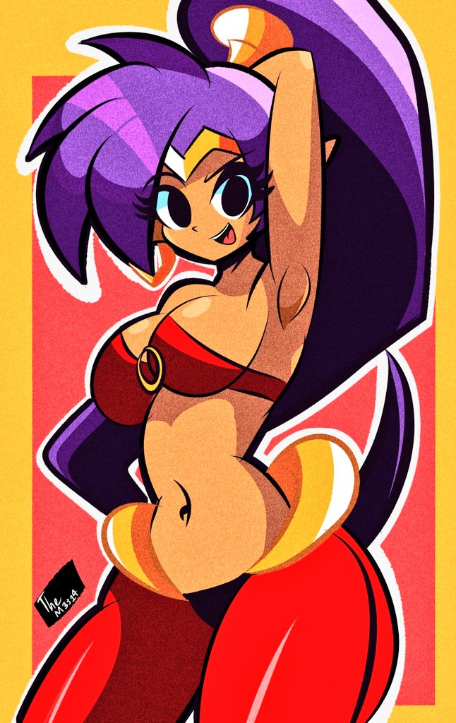 ass, big ass, big breasts, big butt, big thighs, big titties, breasts, clothing, curvaceous, curvaceous female, curvaceous figure, curvy, curvy figure, curvy hips, diego mejia, female, female focus, female only, long hair, looking at viewer, purple hair, shantae, shantae (character)