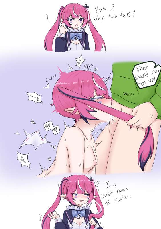 camila (vtuber), cum, cum in mouth, deepthroat, face fucking, faceless male, fellatio, female, grabbing hair, hair grab, heart, indie virtual youtuber, male, naked female, pointy ears, szpecter, tagme, twintails, vedal987, virtual youtuber, vtuber