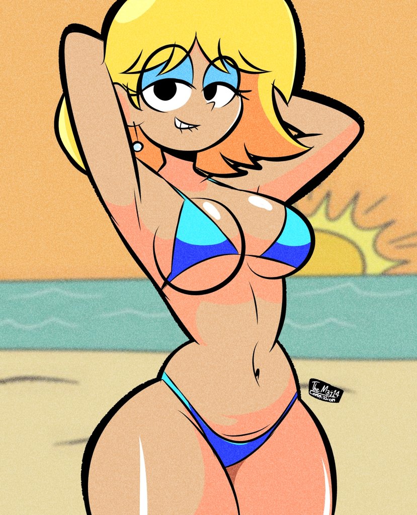 ass, big ass, big breasts, big butt, big thighs, big titties, bikini, blue eyes, breasts, clothing, curvaceous, curvaceous female, curvaceous figure, curvy, curvy figure, curvy hips, diego mejia, female, looking at viewer, lori loud, nickelodeon, rubber, short hair, the loud house, yellow hair