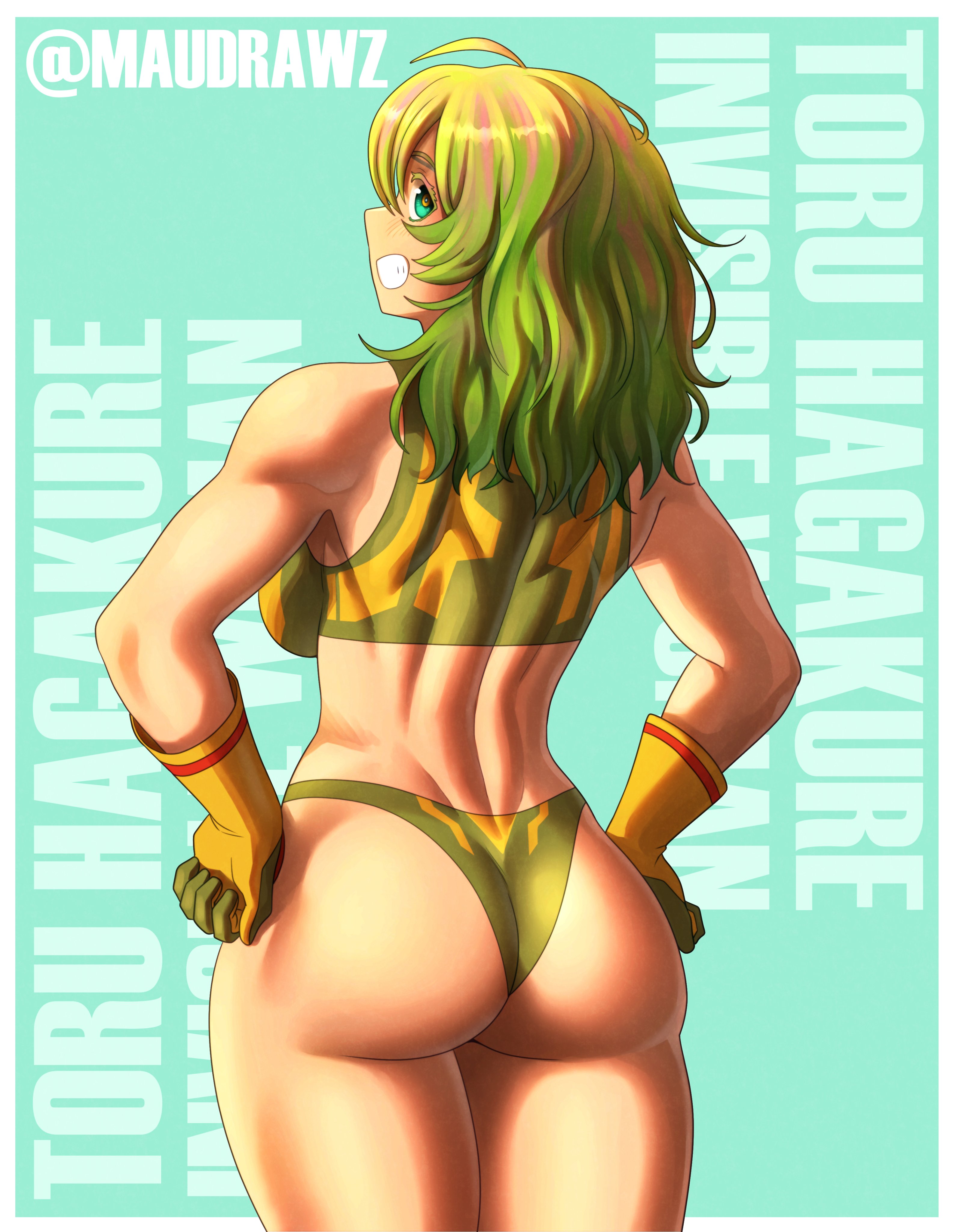 1girls, 2d, 2d (artwork), ass, ass focus, back, back view, backboob, big breasts, boku no hero academia, breasts, browntable enc, female, female only, green hair, green-haired female, long hair, looking back, maudrawz, multicolored hair, my hero academia, panties, thighs, tooru hagakure, tooru hagakure (post-timeskip), tooru hagakure (visible)