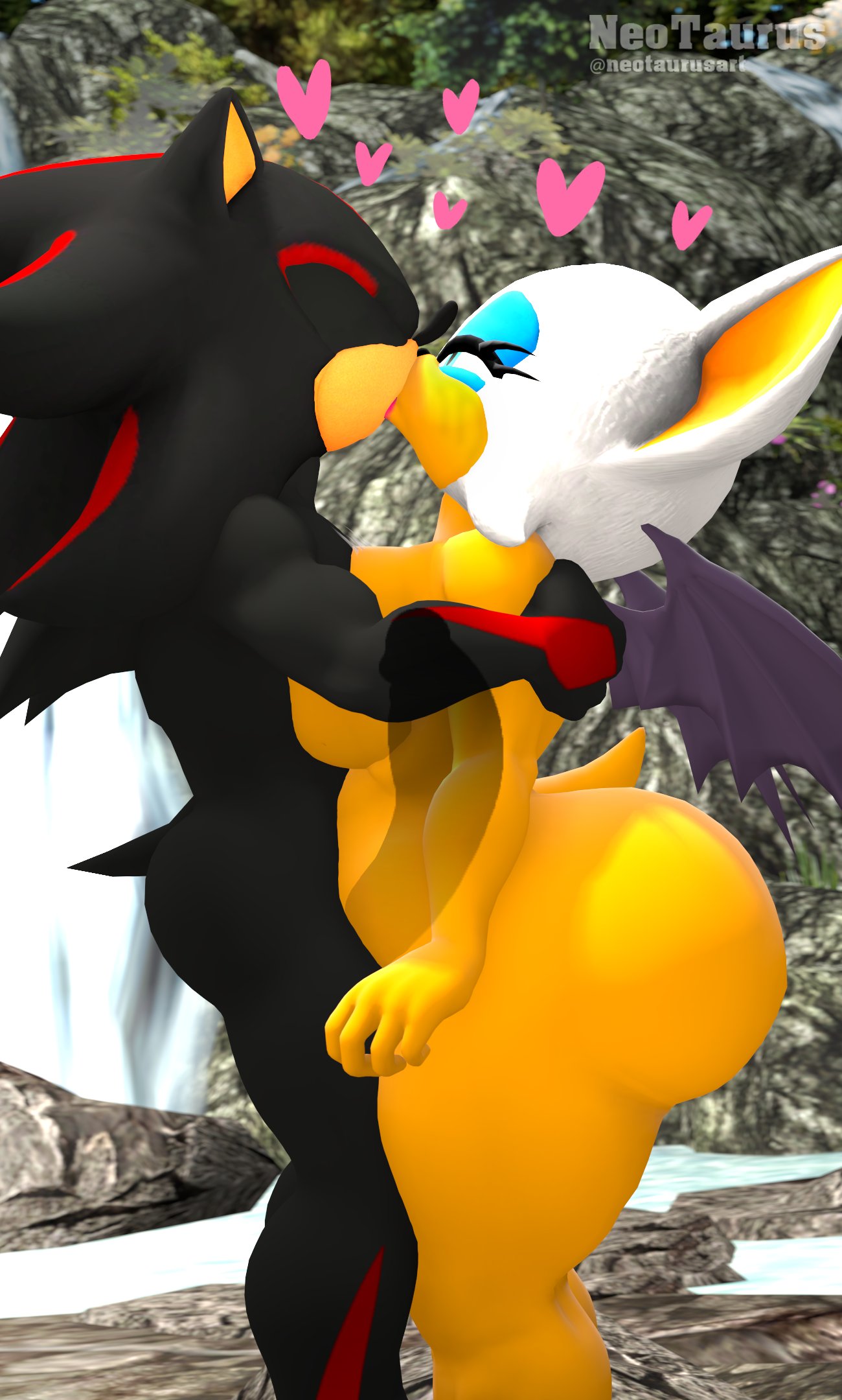 3d, 3d (artwork), 3d model, anthro, ass, bat, breasts, duo, erection, female, hedgehog, huge ass, huge breasts, huge butt, huge cock, kissing, male, male/female, mobian, mobian (species), mobian bat, neotaurus, nude, penis, rouge the bat, sega, sex, shadow the hedgehog, sonic (series), sonic adventure 2, sonic the hedgehog (series), standing missionary