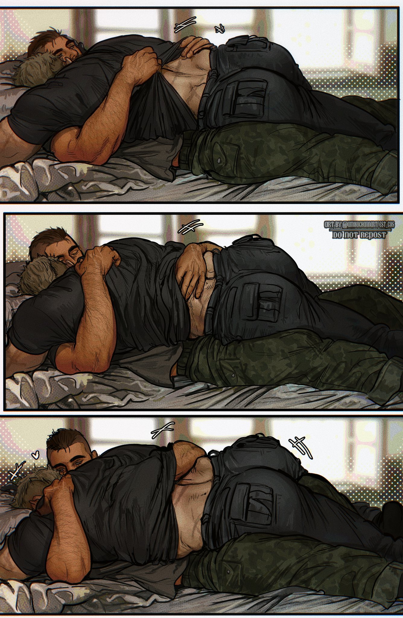 2boys, call of duty, call of duty modern warfare 2 (2022), clothed, gay, ghost (modern warfare 2), john mactavish, male, male only, military uniform, muscular, no sex, simon riley, soap (modern warfare 2), umikochannart, wholesome